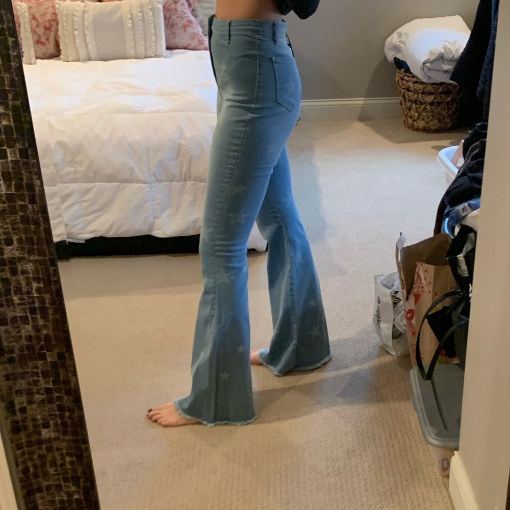 NASTY GAL Light Wash Star Flare Jeans